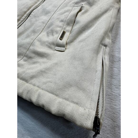 Womens Hemp Hoodlamb Size Medium Jacket Coat Hooded Cream Fur Lined Canvas Heavy - Picture 12 of 12